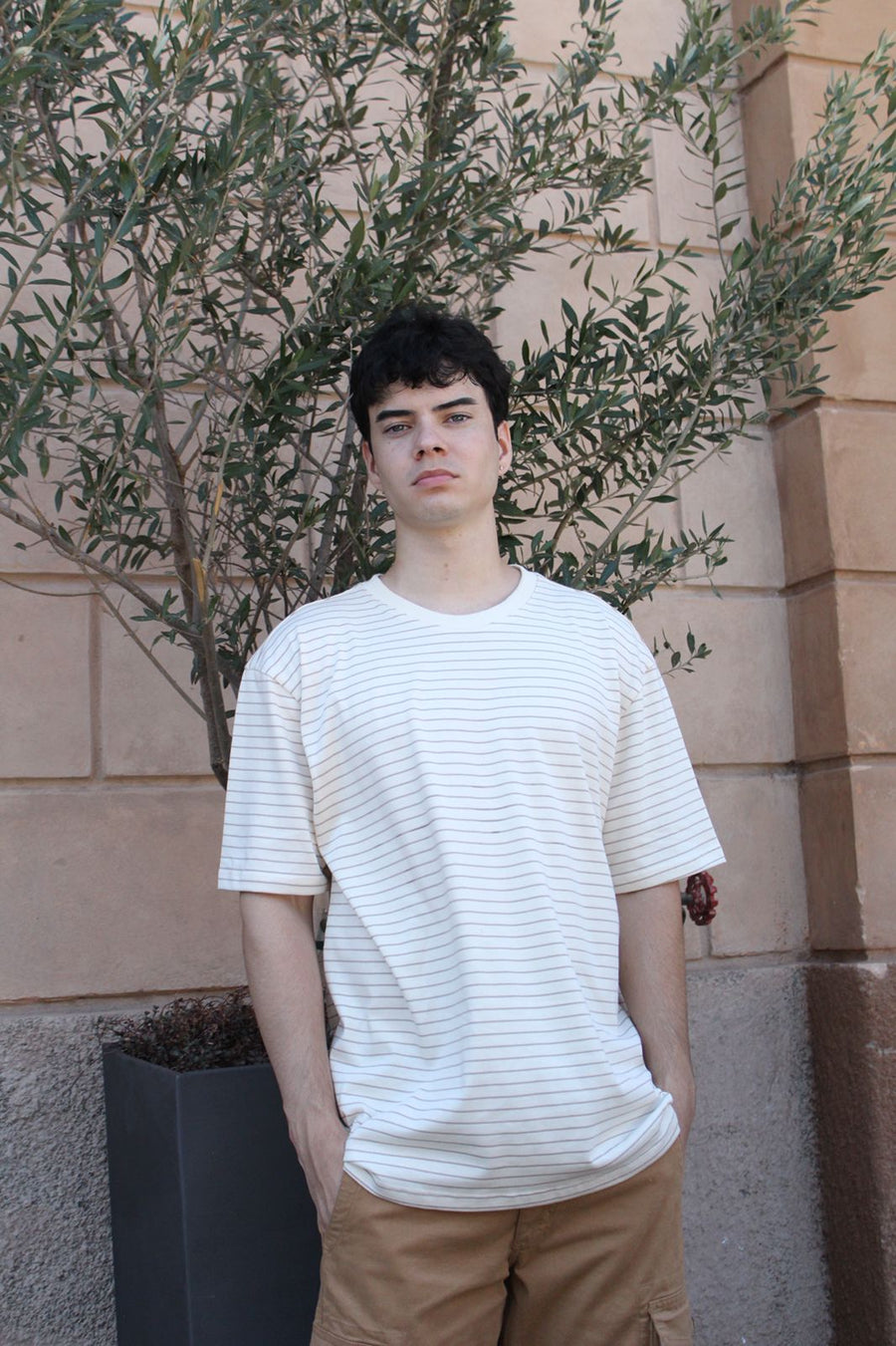 REMERA MARFIL C RAYAS MARRÓN