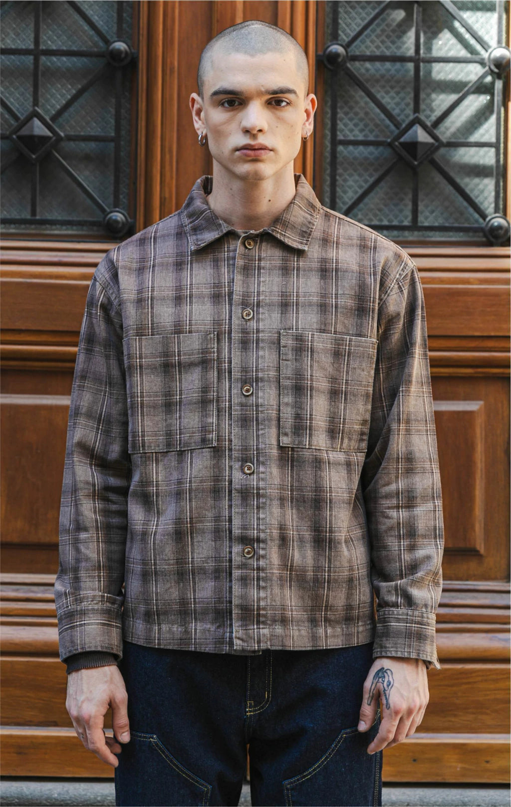CAMISACO DE GABARDINA BEN A CUADROS GRIS M