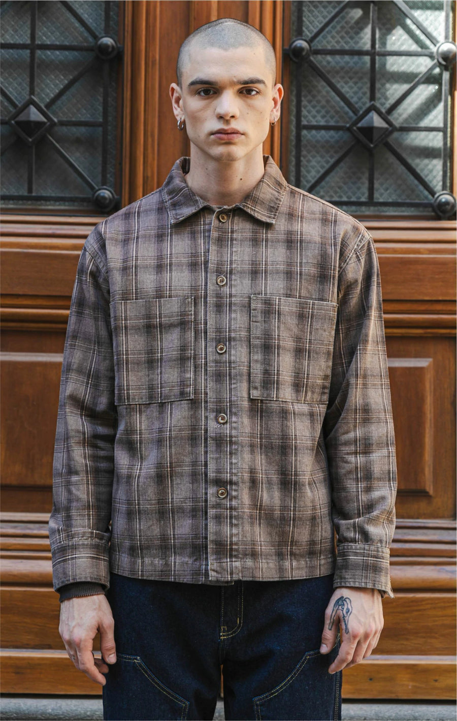 CAMISACO DE GABARDINA BEN A CUADROS GRIS M