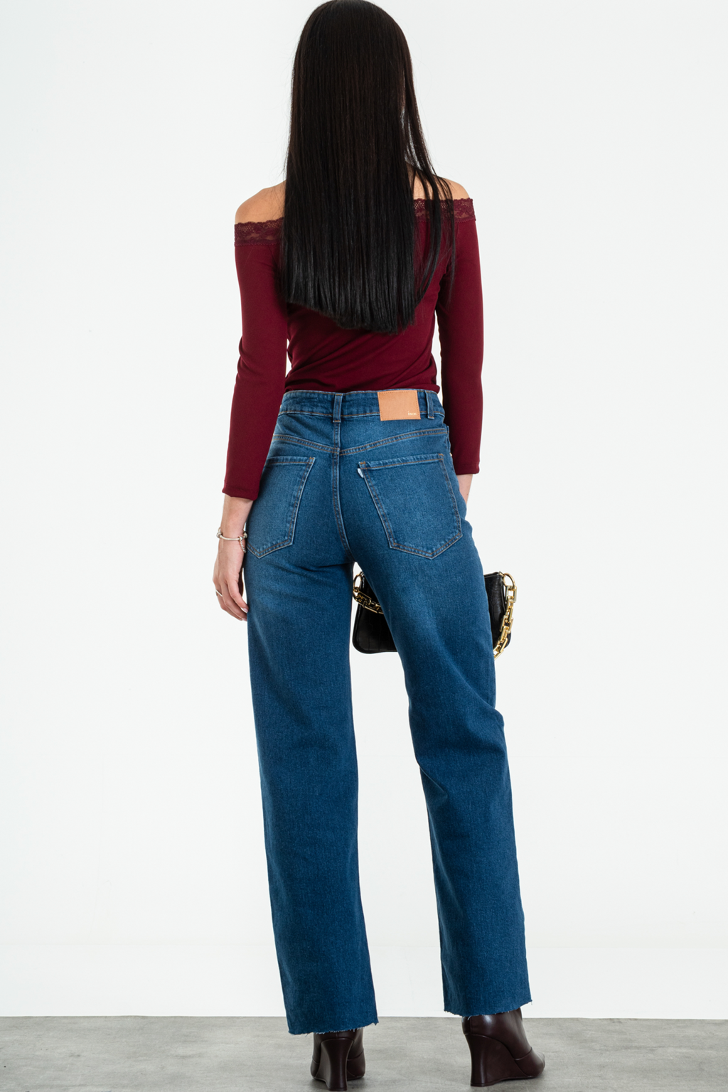 ISOS JEANS WIDED LEG ELASTIZADO TIRO ALTO SIN RUEDO AZUL