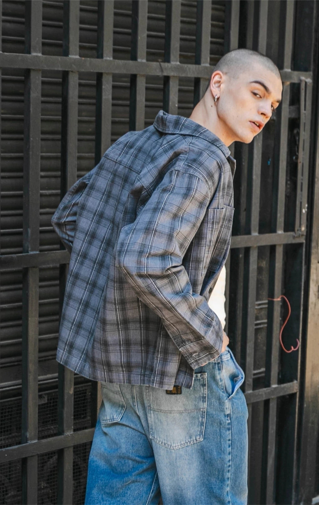 CAMISACO DE GABARDINA BEN A CUADROS GRIS M