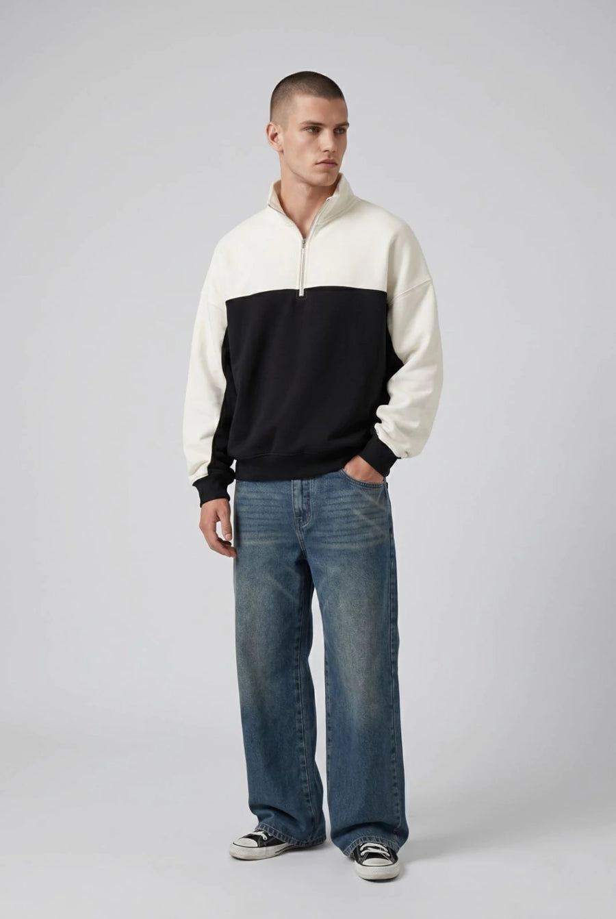 HOODIE MEDIO CIERRE COMBINADO NEGRO L